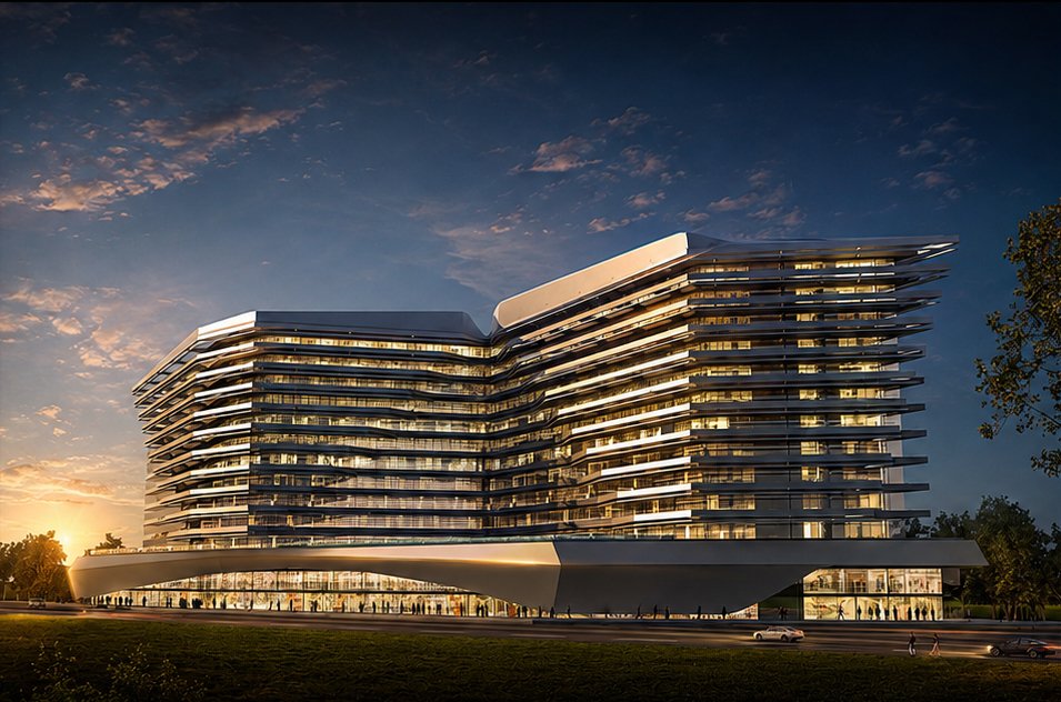 Batu Gajah Commercial Centre — mixed-use block with cantilevered podium