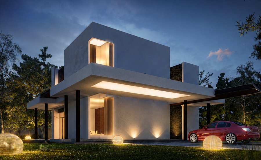 Minimalist Bungalow — modern minimal residence with cantilever carport